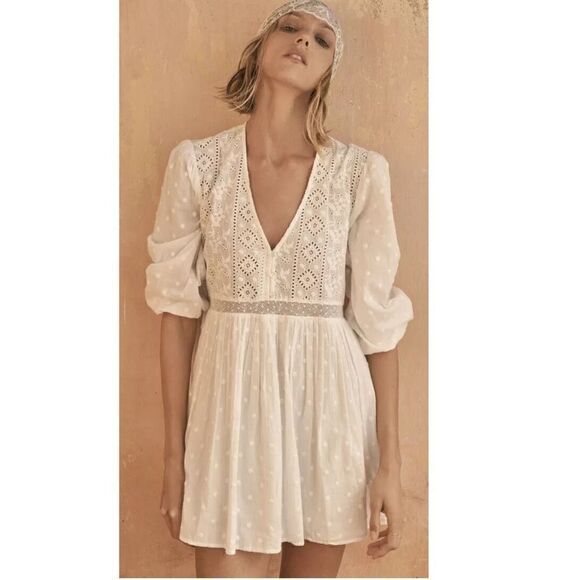 ZARA White Cutwork Embroidery Mini Dress - Picture 1 of 7